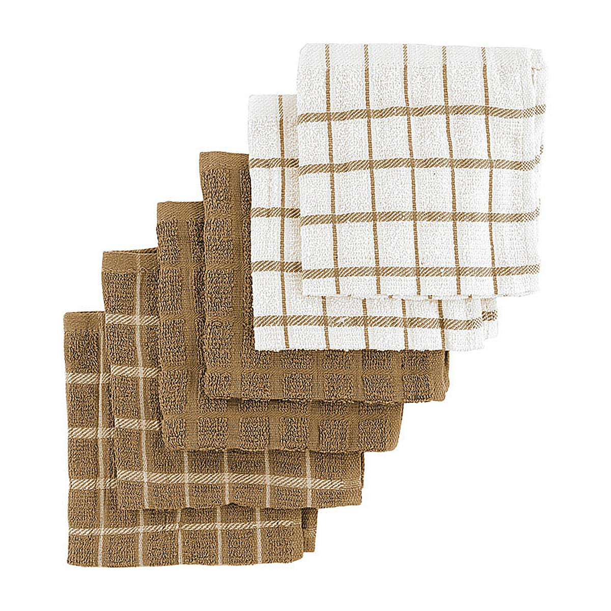 Ritz - 92461 - Mocha Cotton Check/Solid Dish Cloth 6 Pack