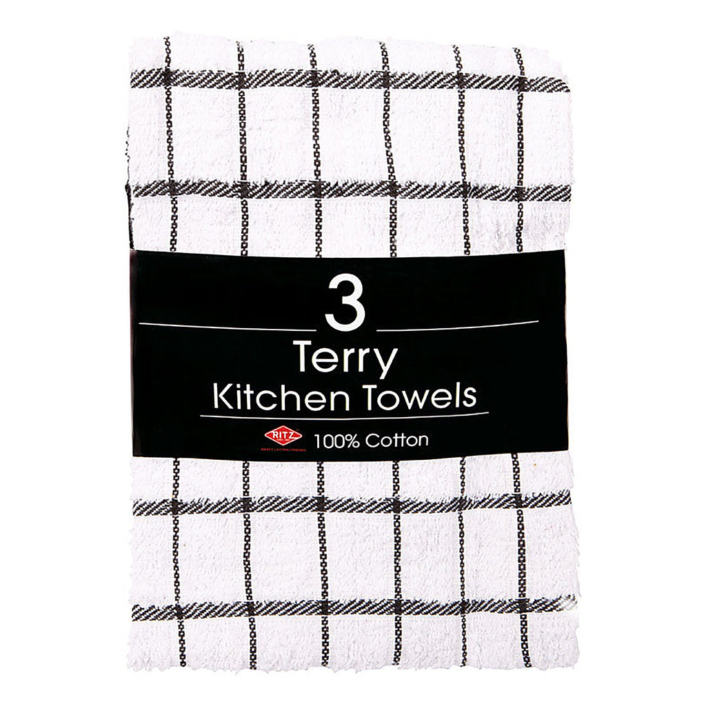 Ritz - 82414 - Black Cotton Check Kitchen Towel 3 Pack