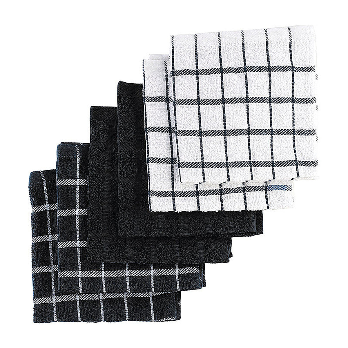 Ritz - 92414 - Black Cotton Check/Solid Dish Cloth 6 Pack