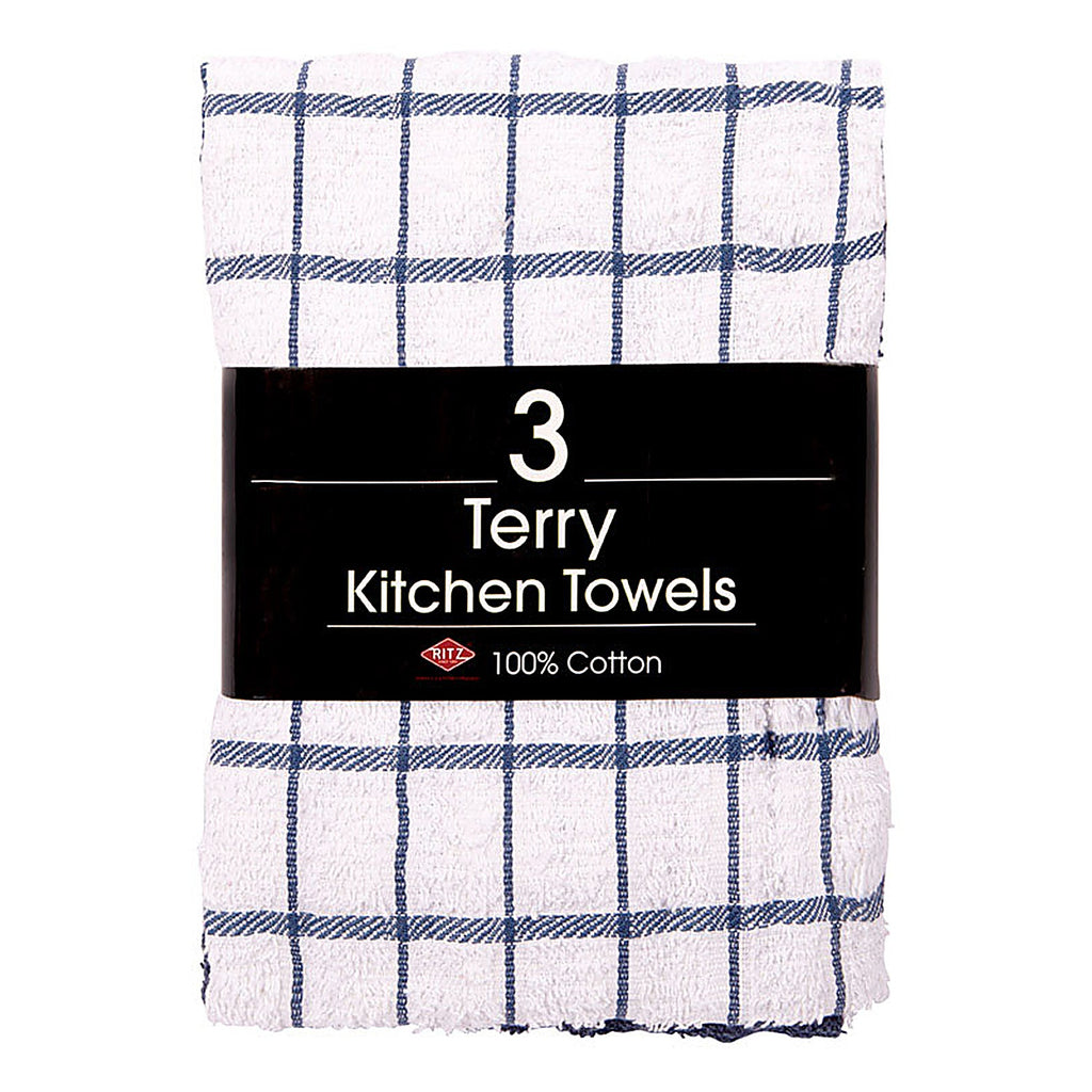 Ritz - 82424 - Federal Blue Cotton Check Kitchen Towel 3 Pack