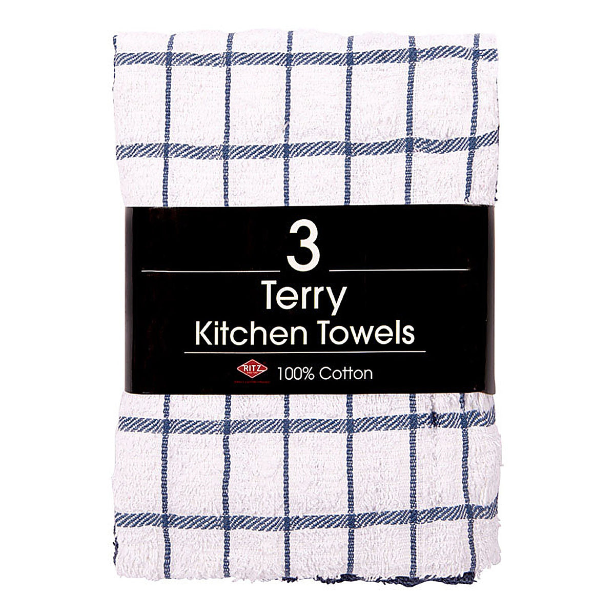 Ritz - 82424 - Federal Blue Cotton Check Kitchen Towel 3 Pack