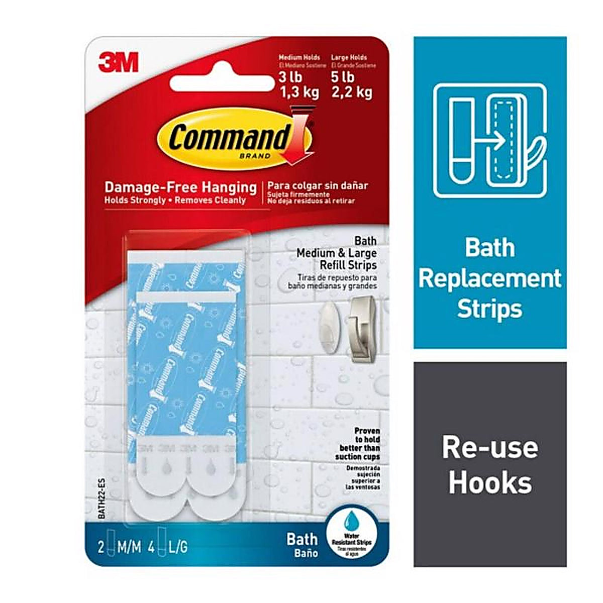 3M BATH22-ES Assorted Plastic Adhesive Strips 3-3/8 in. L 6/Pack