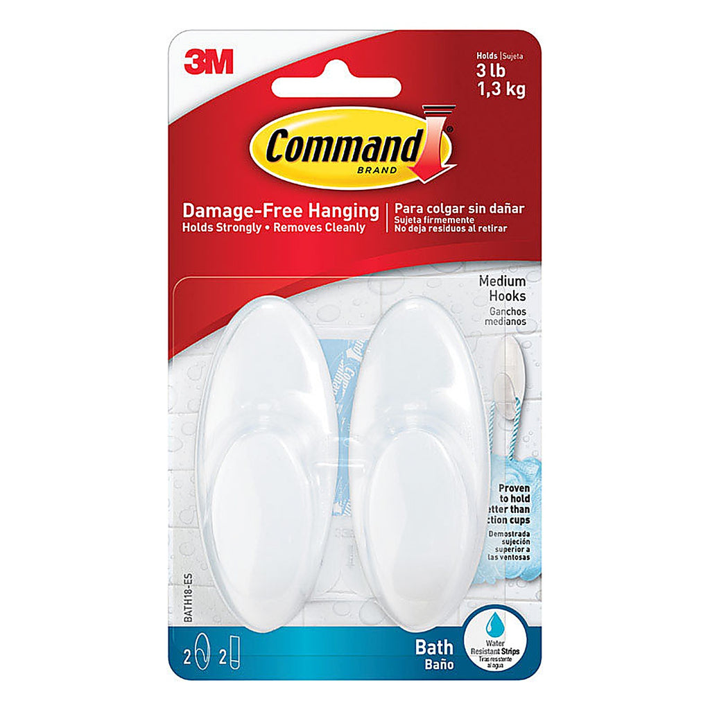 3M - BATH18-ES - Command Medium Plastic Bath Hook 3.375 In. L 2 Pack