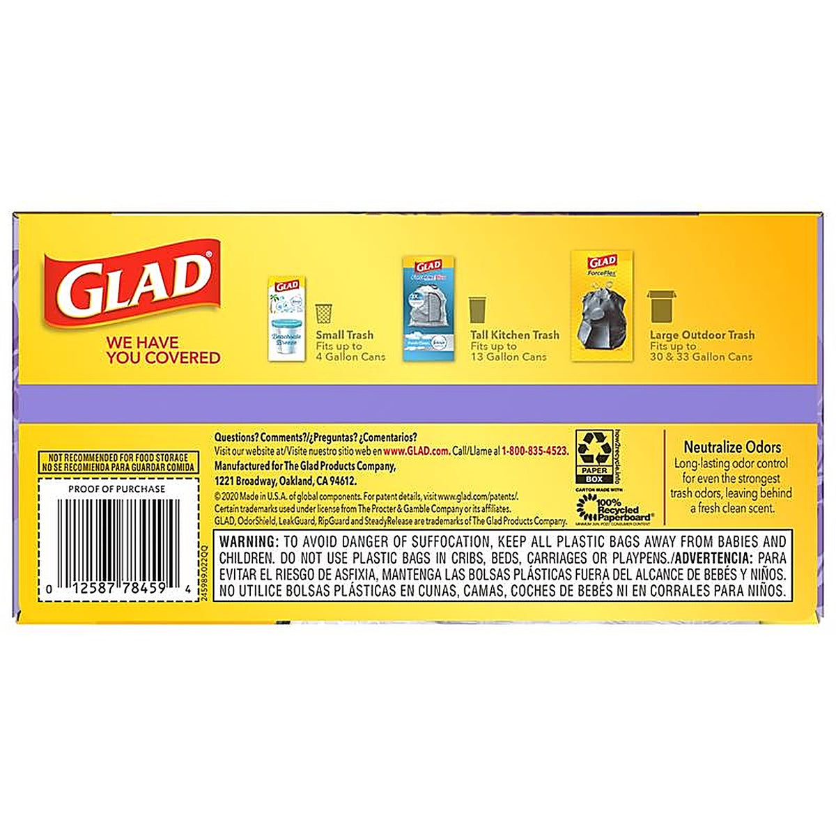 Glad 78459 13 gal. Lavender Scent Tall Kitchen Bags Drawstring 40/Pack