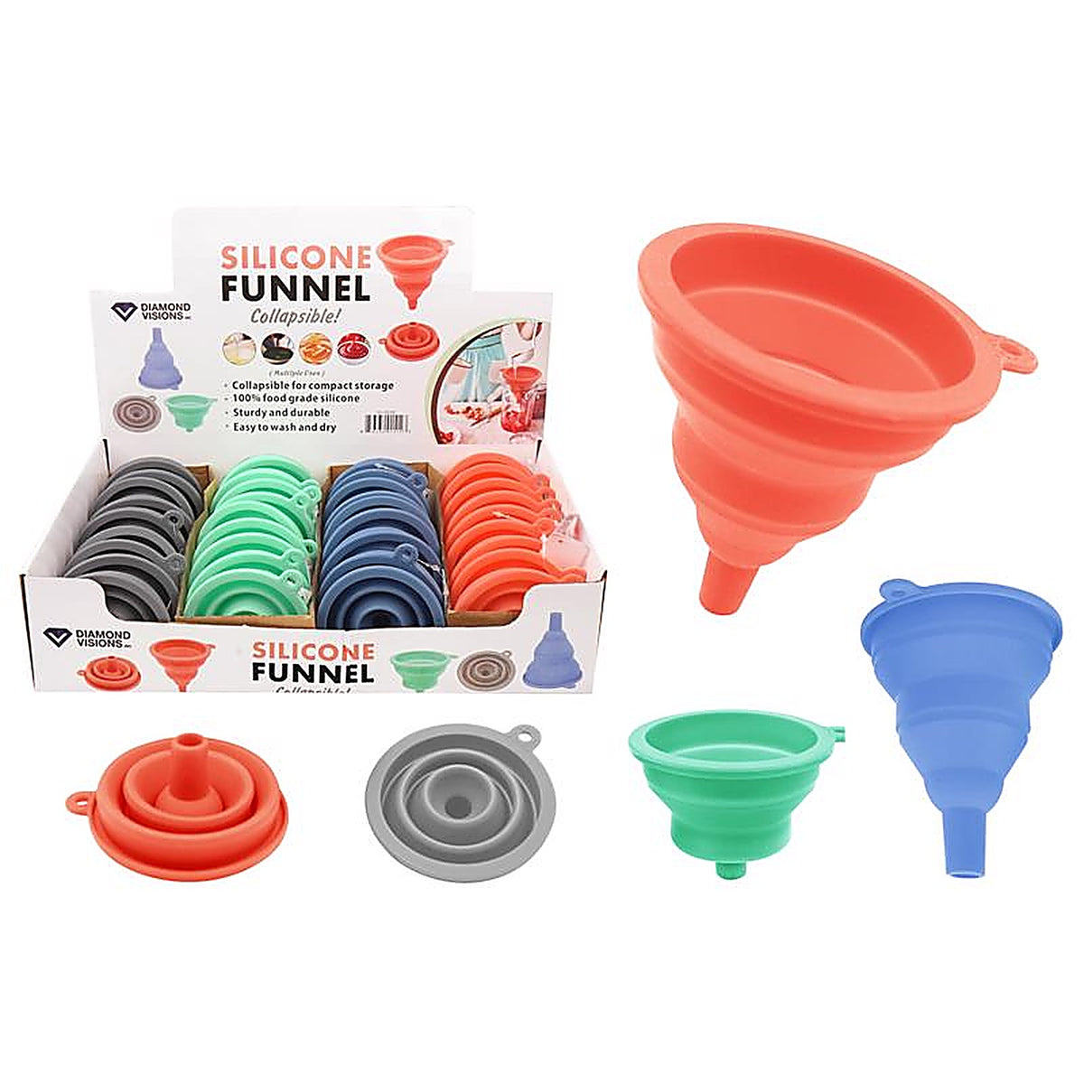 Diamond Visions 11-1512 Assorted 4 in. H Silicone Extendable Funnel
