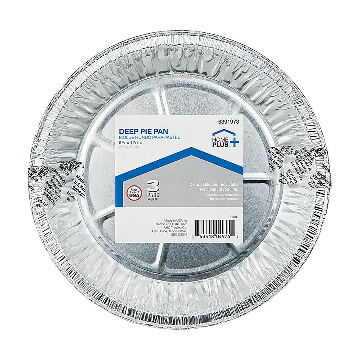 Home Plus D21030 Durable Foil 8-1/4 in. W x 8-1/4 in. L Deep Pie Dish Silver 3/Pack