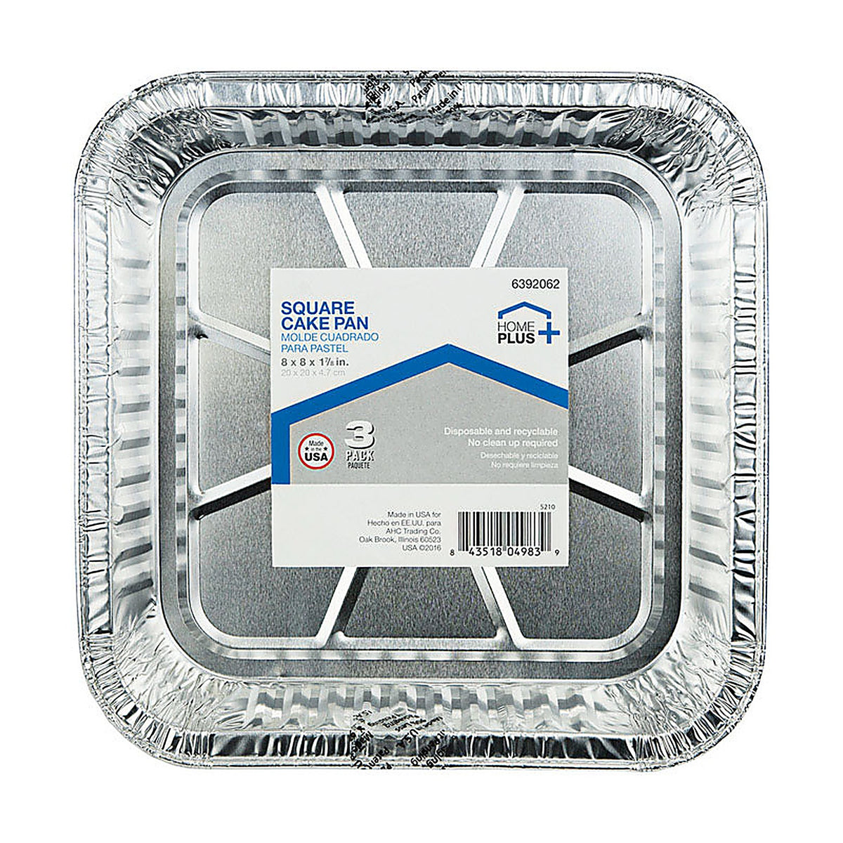 Home Plus D11030 Durable Foil 8 in. W x 8 in. L Square Cake Pan Silver 3/Pack