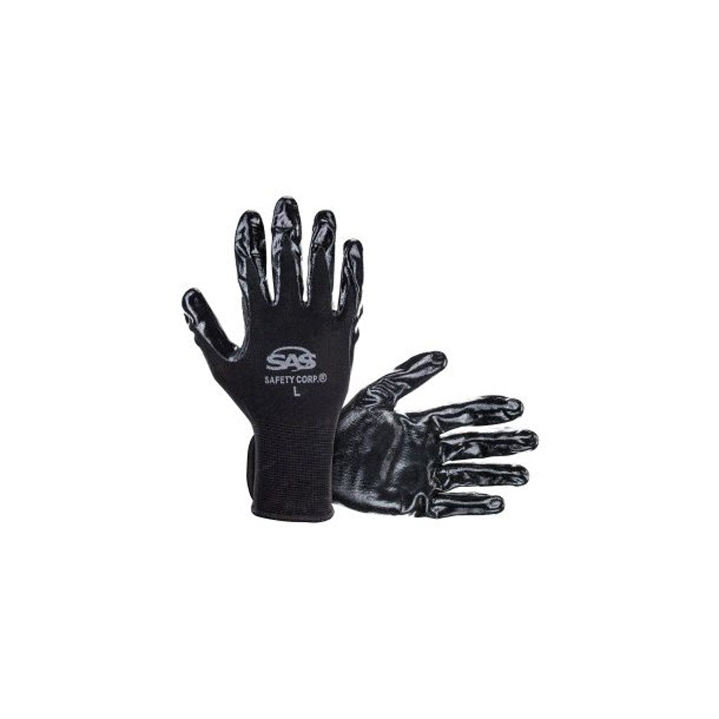 SAS Safety 640-1909 PawZ Black Nylon Knit Shell Gloves Nitrile Palm Coating Large