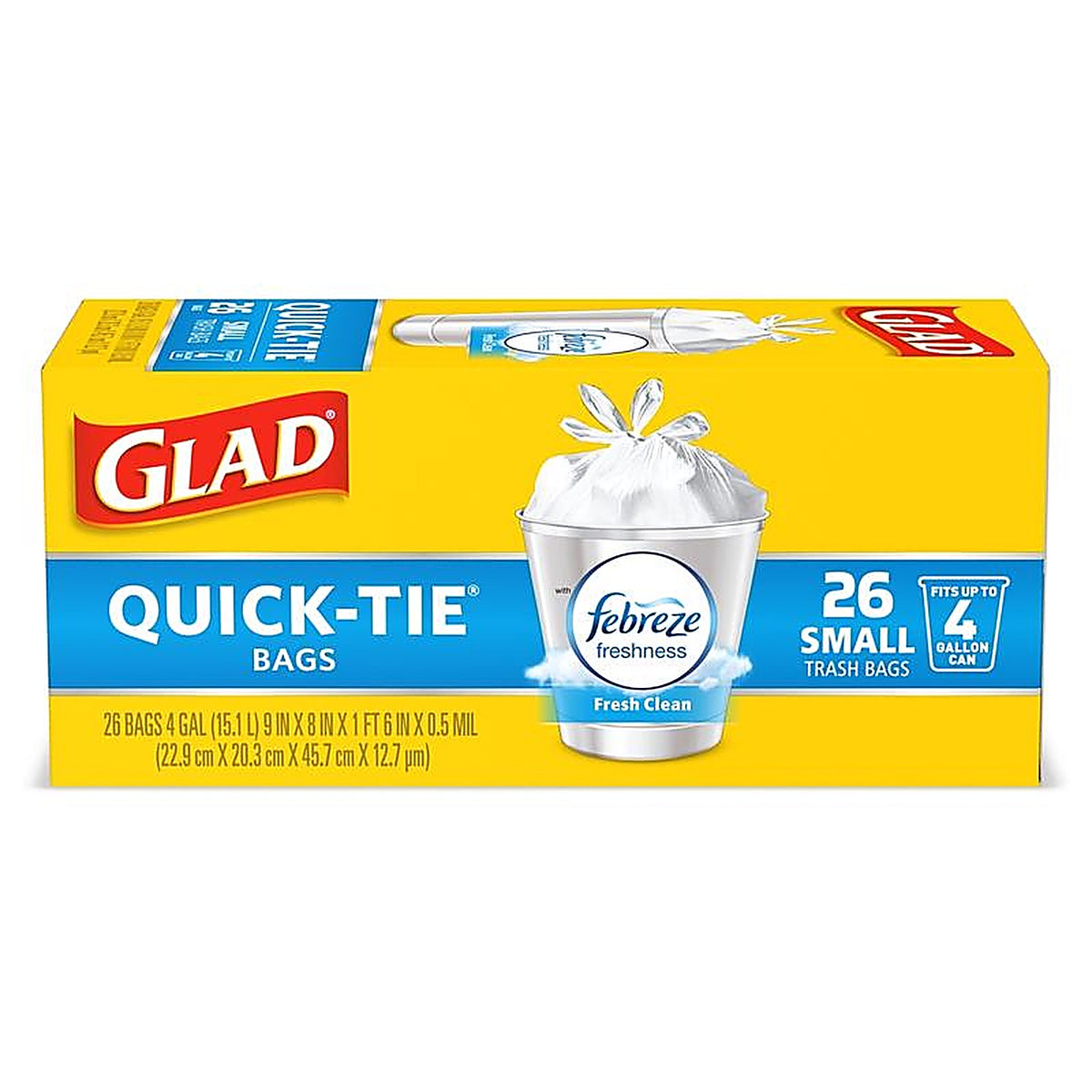 Glad 78812 Febreze 4 gal. Fresh Scent Trash Bags Quick Tie 26/Pack