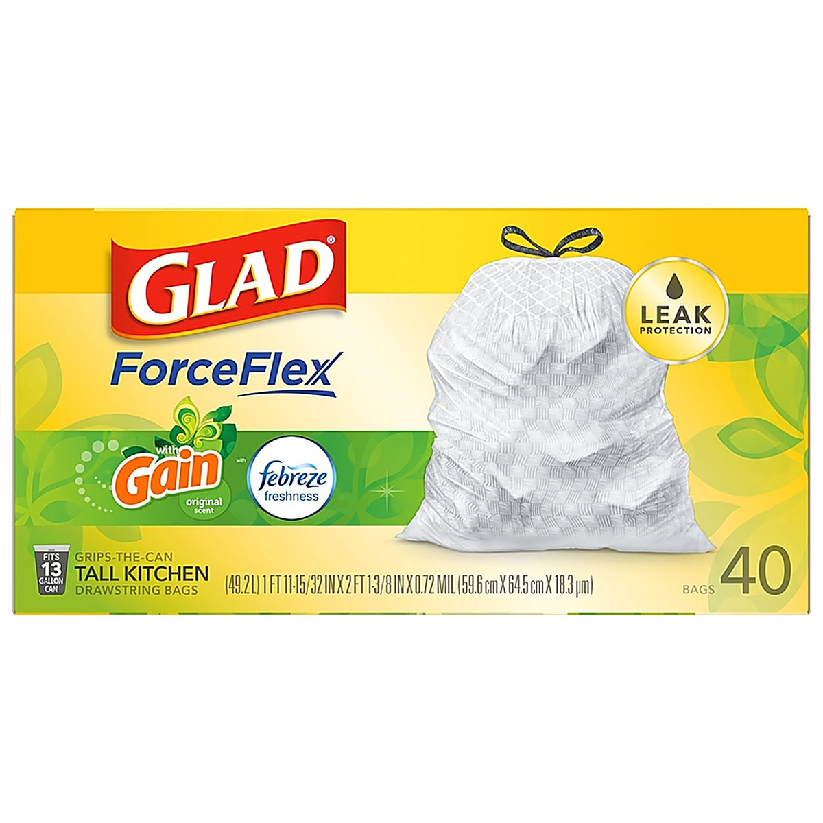 Glad 78685 Gain 13 gal. Fresh Scent Trash Bags Drawstring 40/Pack