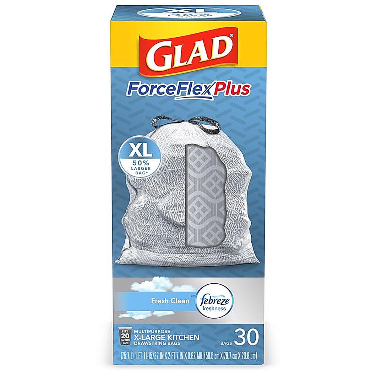 Glad 78913 Kitchen Pro 20 gal. Fresh Scent Trash Bags Drawstring 30/Pack