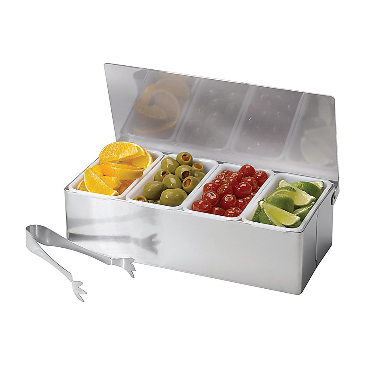 Tablecraft H1604 Silver ABS/Stainless Steel Bar Caddy w/Tongs