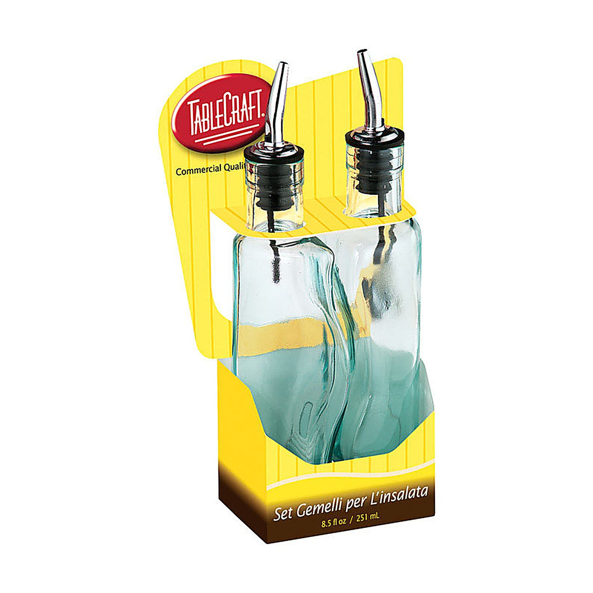TableCraft H918 Gemelli Clear Glass/Steel Oil and Vinegar Set w/Pourer 17 oz