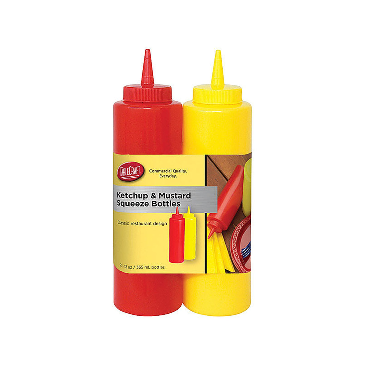 Tablecraft 112KM Nostalgia Red/Yellow Polyethylene Ketchup and Mustard Dispensers