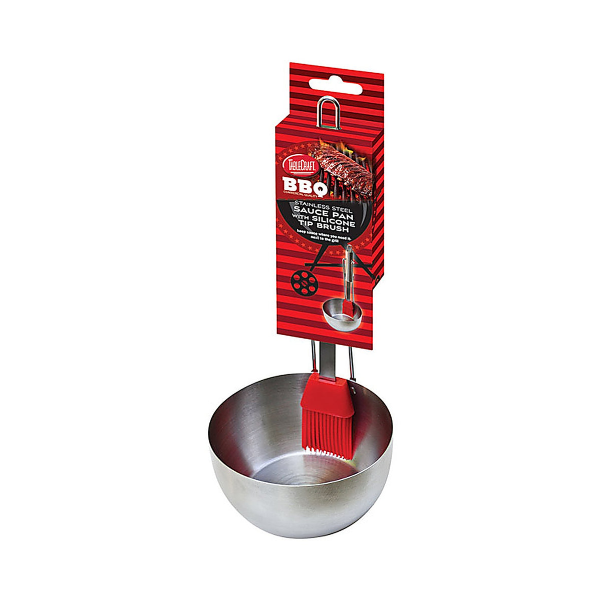 Tablecraft BBQPBR BBQ 4-3/4 ft. W x 9-1/2 ft. L Red/Silver Stainless Steel Brush/Sauce Pan