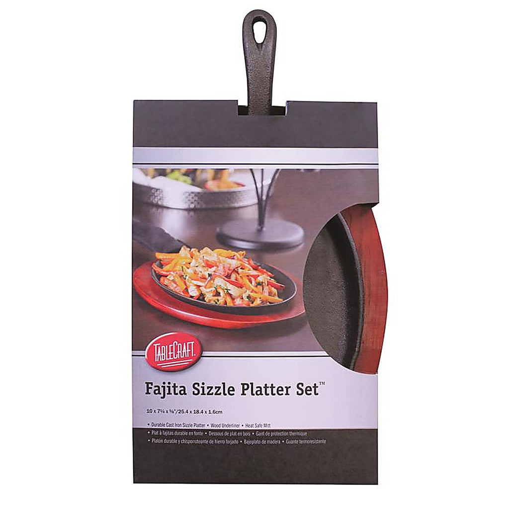 Tablecraft FSR3 Black Cast Iron Sizzle Platter Set