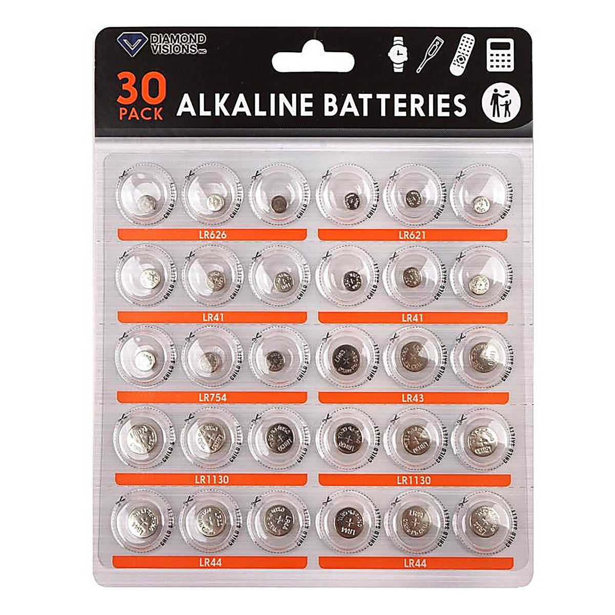 Diamond Visions 2222417 Alkaline Assorted Button Cell Battery 30/Pack