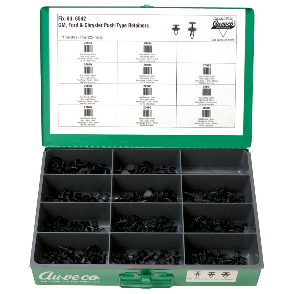 Auveco 6542 GM, Ford, Chrysler Push-Type Retainer Assortment