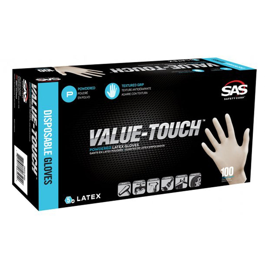 SAS Safety 6592 Value-Touch Powdered Latex Disposable Gloves, Medium