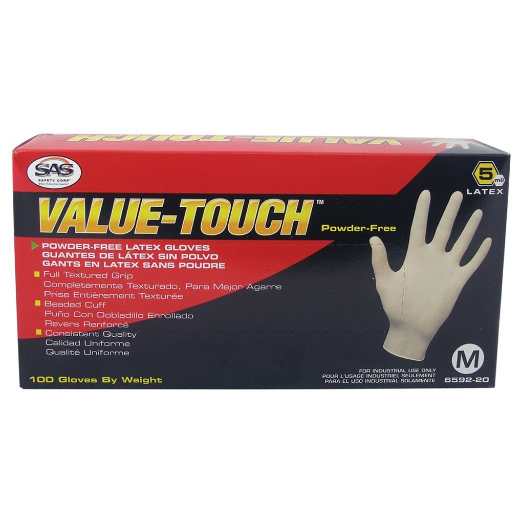 SAS Safety 6594-20 Value-Touch Powder Free Disposable Latex 5 Mil Gloves, Extra Large 100/Pack