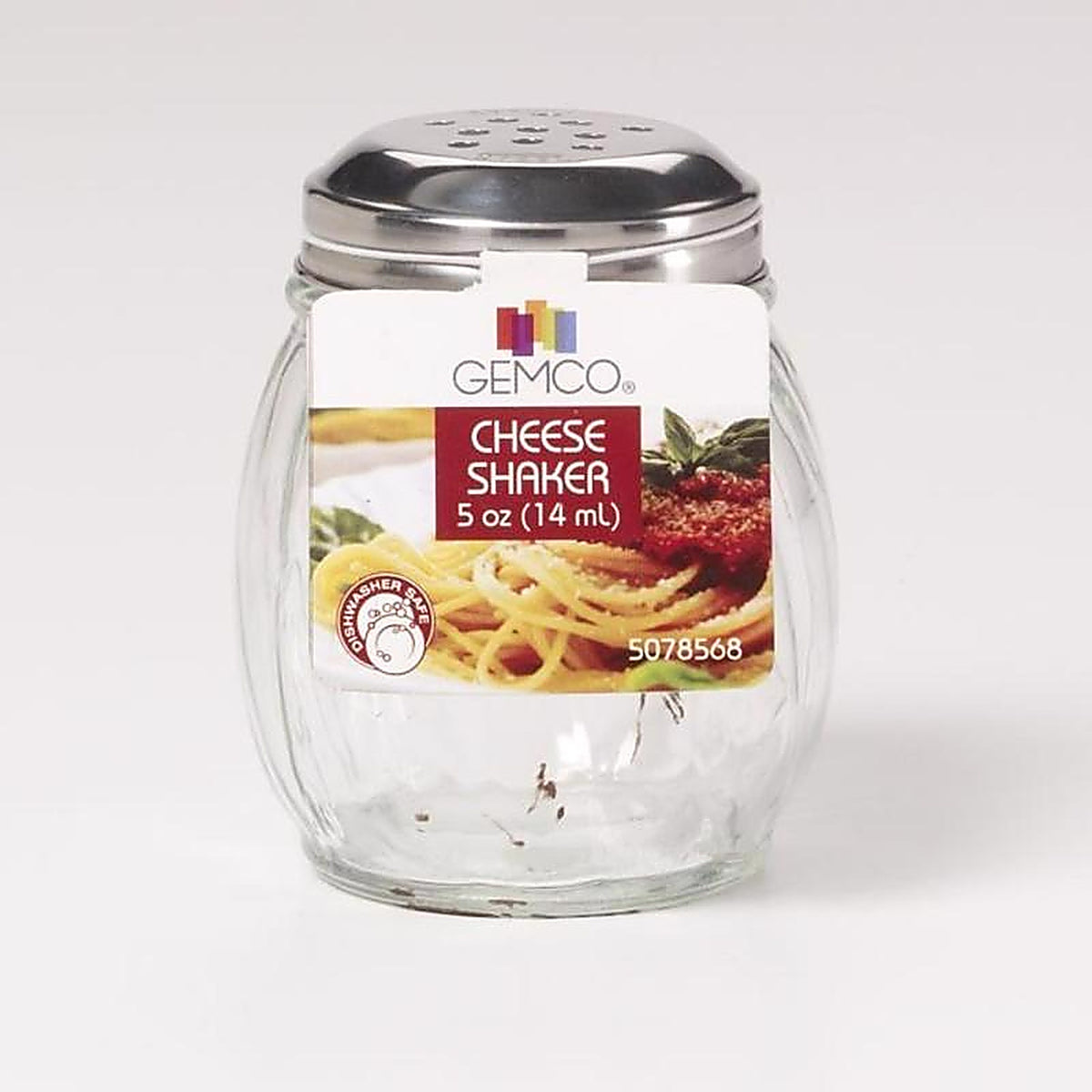 Gemco 5078568 Clear/Silver Glass/Stainless Steel Cheese Shaker 5 oz