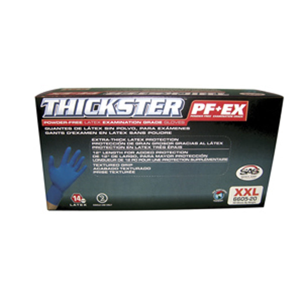 SAS Safety 6603-20 Thickster Powder-Free Exam Grade Disposable Latex 14 Mil Gloves, Large 50/Pack