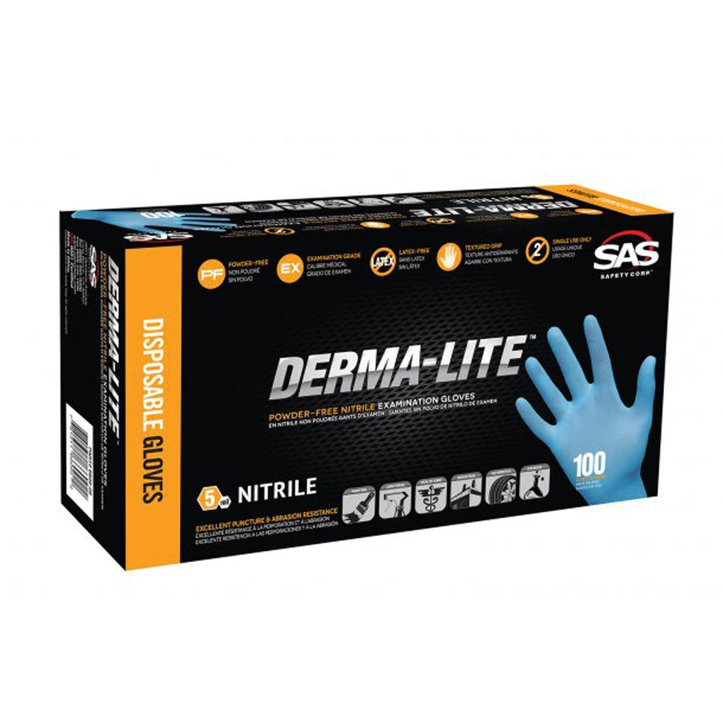 SAS Safety 6606 Derma-Lite Powdered Nitrile Disposable Gloves, Small