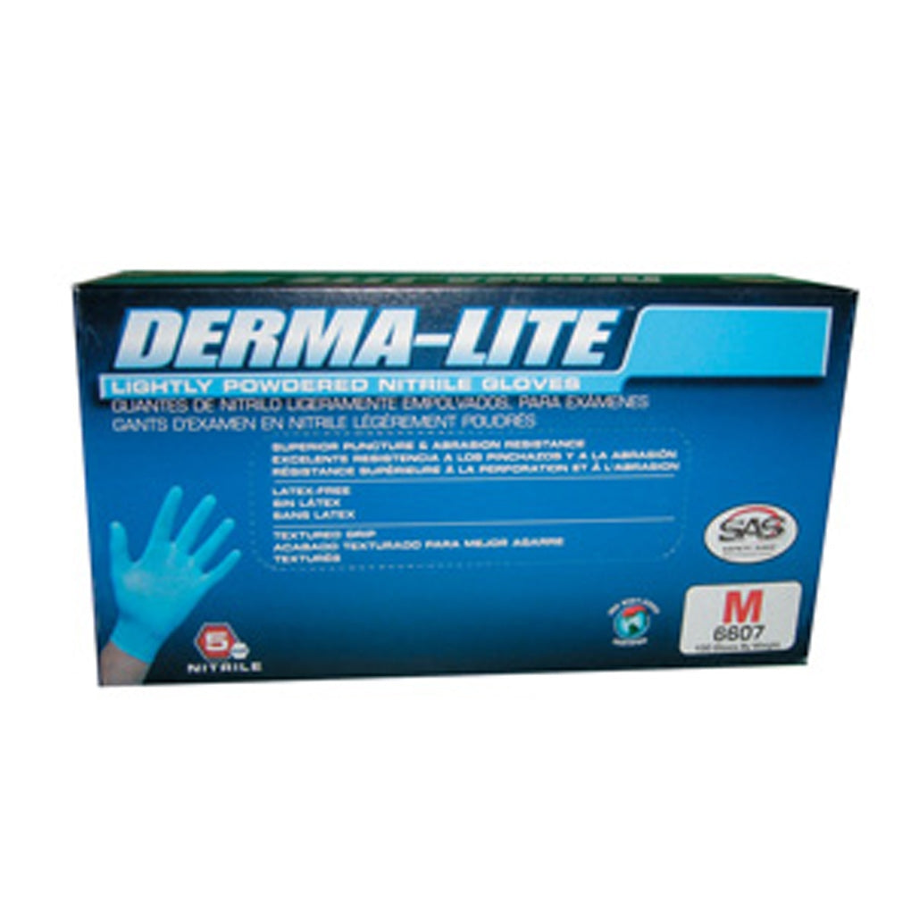 SAS Safety 6607 Derma-Lite Powdered Nitrile Disposable Gloves, Medium