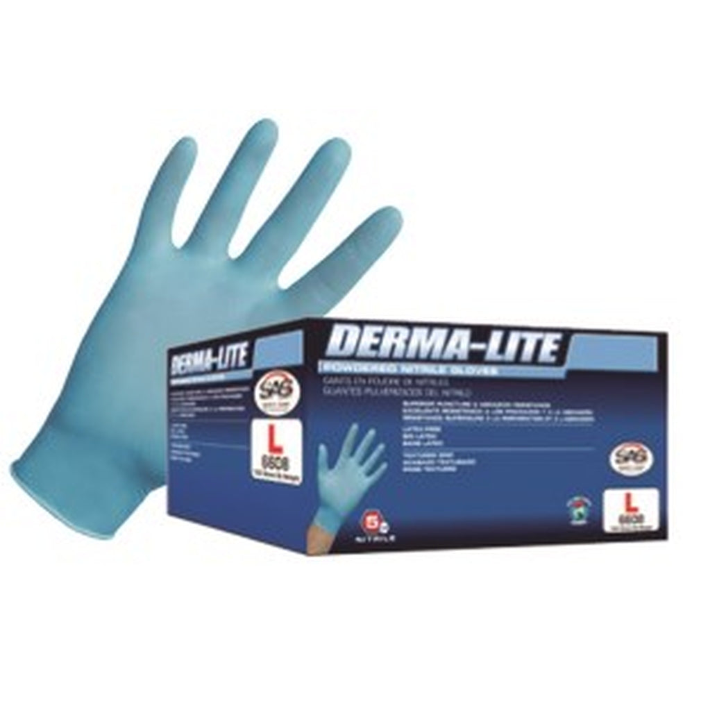 SAS Safety 6608 Derma-Lite Powdered Nitrile Disposable Gloves, Large