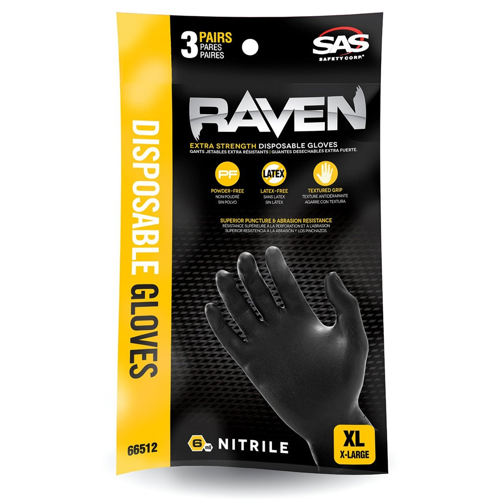 SAS Safety 66511 Raven Nitrile Disposable Glove (Powder-Free) Large