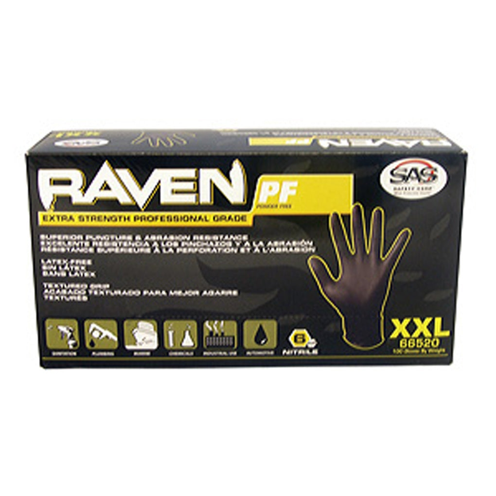 SAS Safety 66516 Raven Powder-Free Nitrile Disposable Gloves, Small
