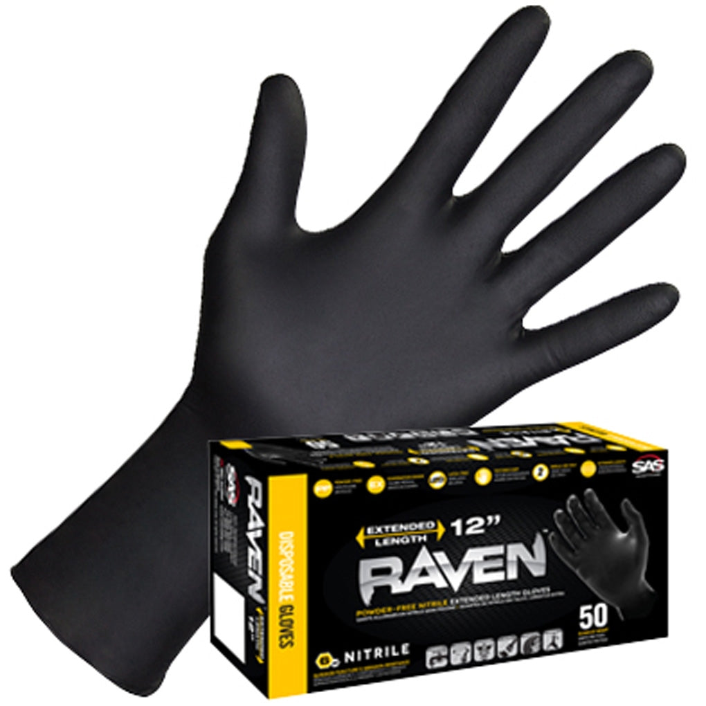 SAS Safety 66518-01 Raven Powder-Free Nitrile Gloves, Large 50/Pack