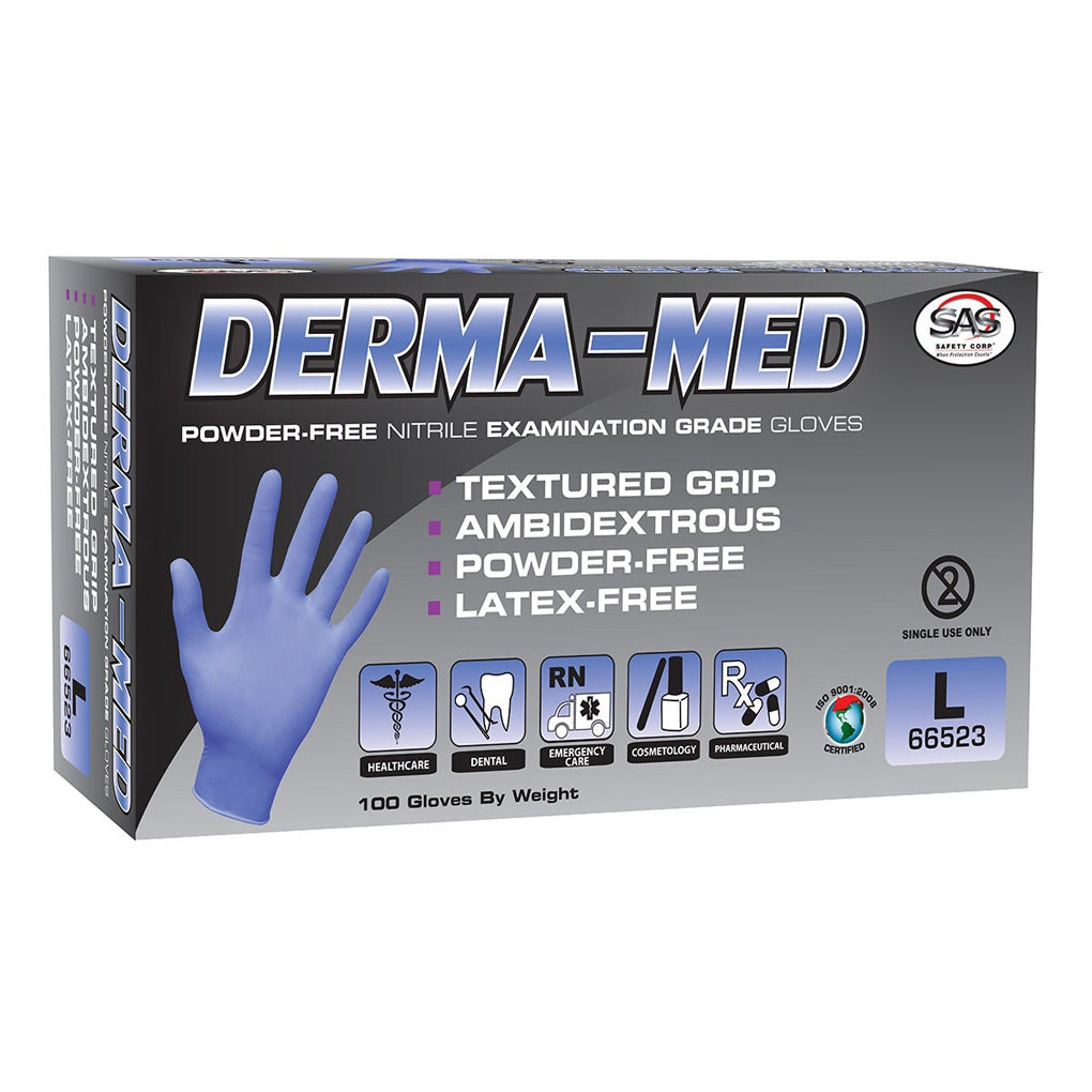 SAS Safety 66523 Derma-Med Nitrile Disposable Glove (Powder-Free) Large