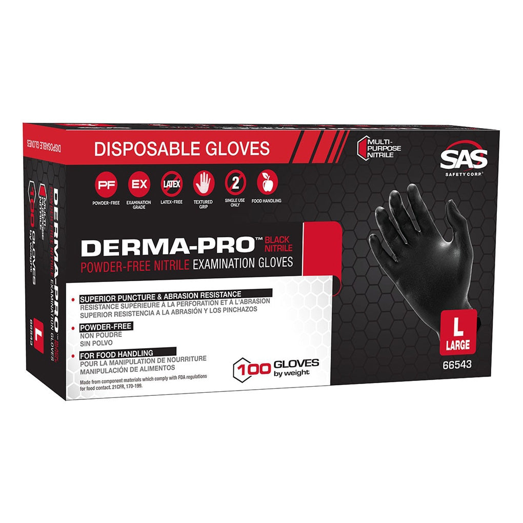 SAS Safety 66541 Derma-Pro Nitrile Disposable Glove (Powder-Free) Small