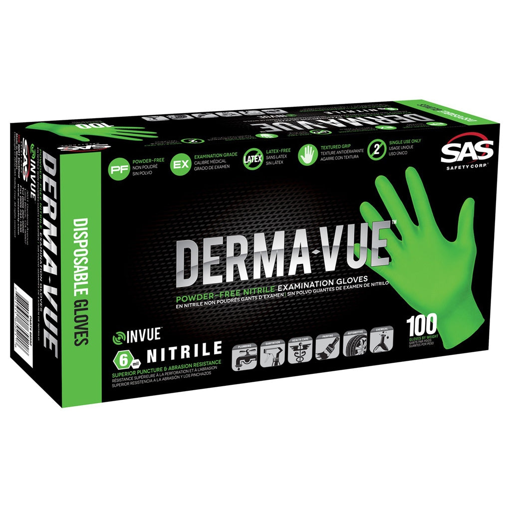 SAS Safety 66553 Derma-Vue Nitrile Disposable Glove (Powder-Free) XL 100/Pack