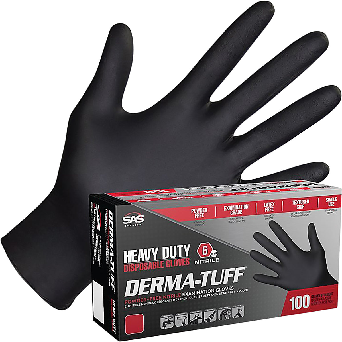 SAS Safety - 66586 - Derma-Tuff Powder-Free Exam Grade Nitrile Disposable Gloves S - 6 Mil - 100pk