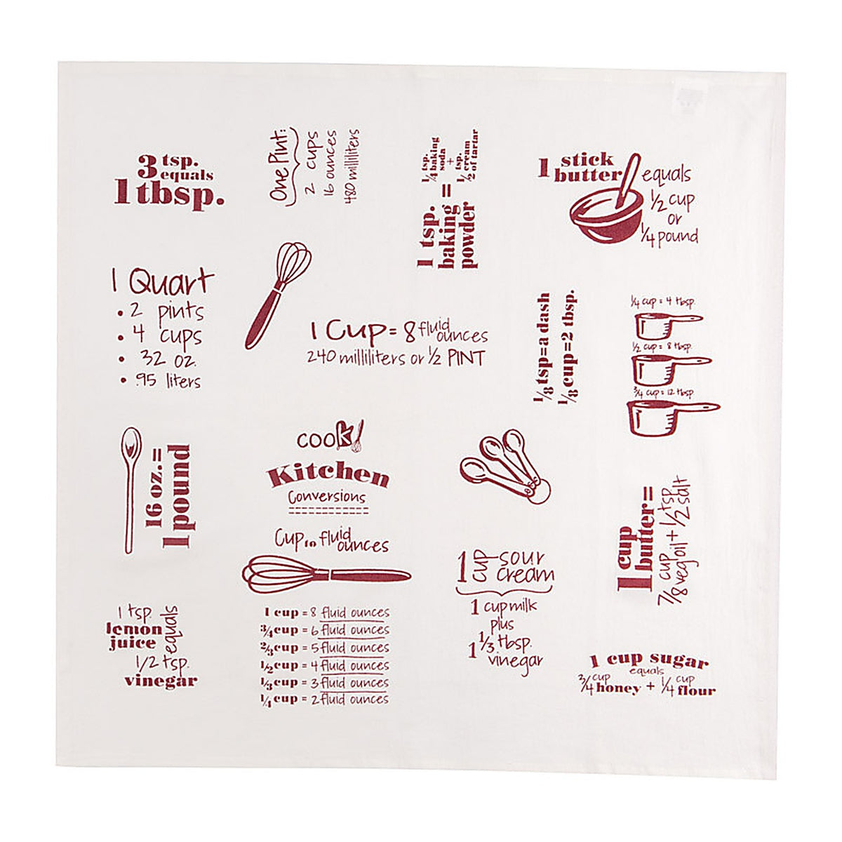 Kay Dee R3243 Cooks Kitchen Marsala Cotton Conversions & Equivalents Krinkle Flour Sack Towel 1/Pack
