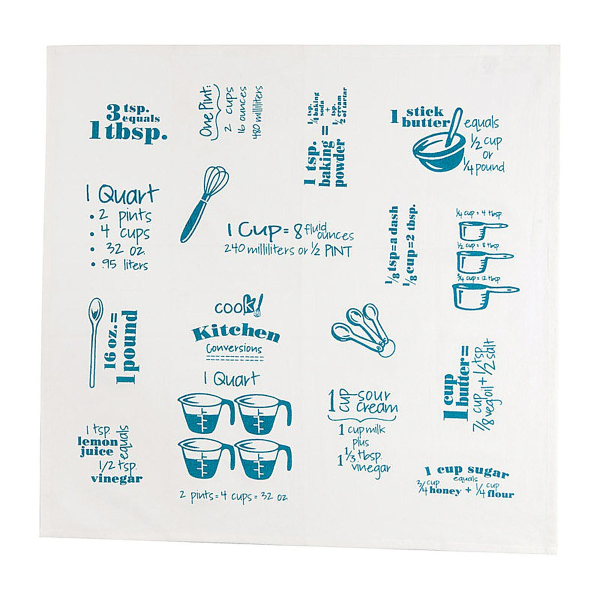 Kay Dee R3213 Cooks Kitchen Teal Cotton Conversions & Equivalents Krinkle Flour Sack Towel 1/Pack