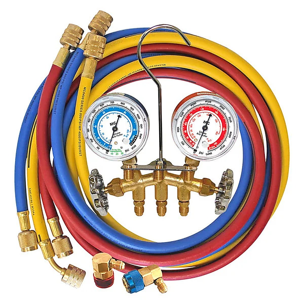 Mastercool 66661 Brass R134a Manifold Gauge Set w/(3) 60in. Hoses