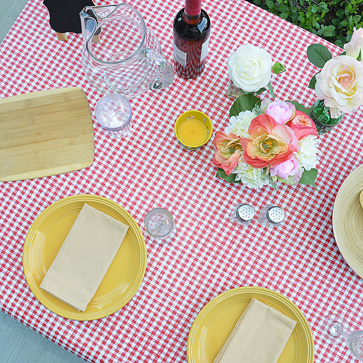 Magic Cover - TBL-MC572-36 - Red/White Checkered Vinyl Disposable Tablecloth 90 In. L X 52 In. W