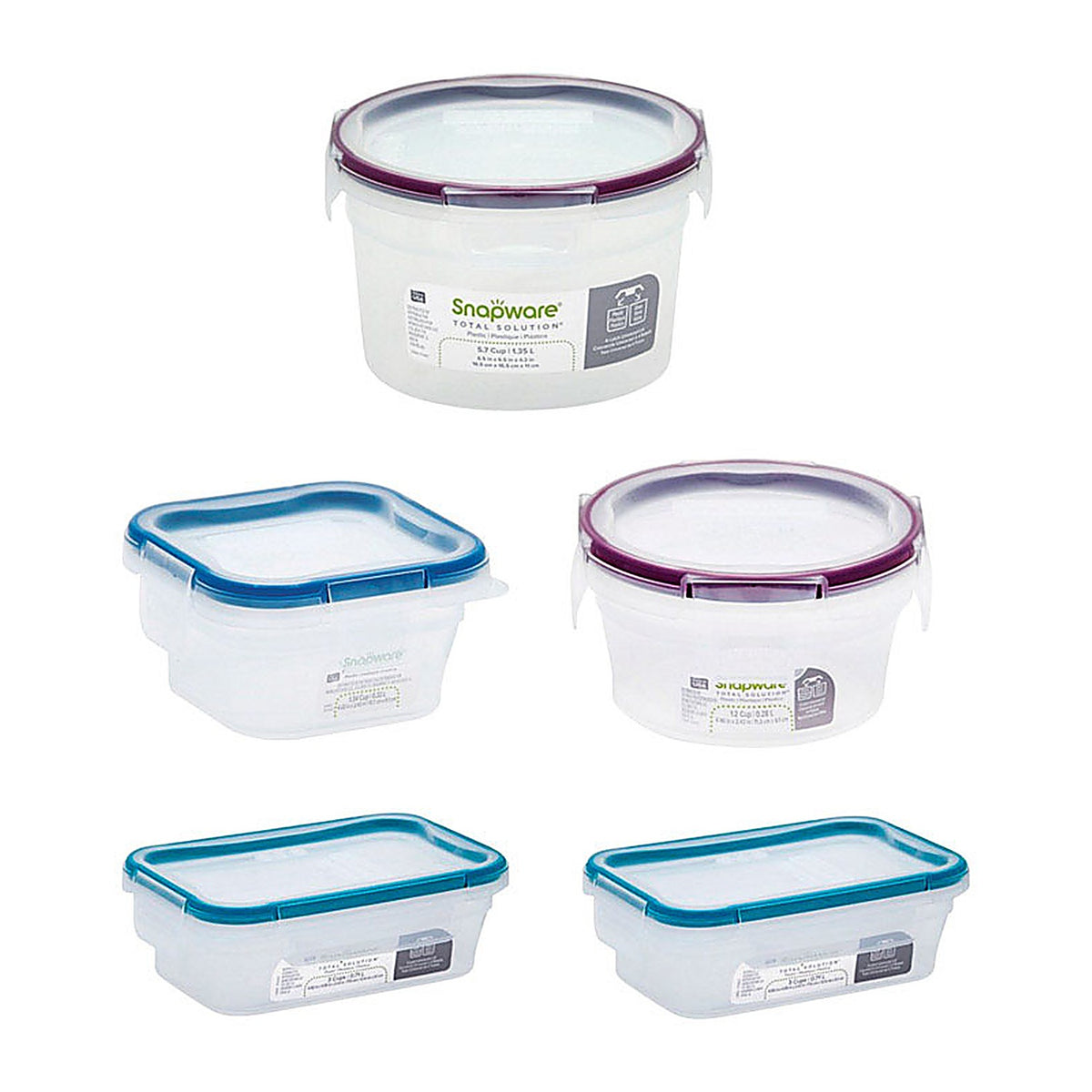SnapWare - 1134476 - Total Solution Clear Food Storage Container Set 5 Pack