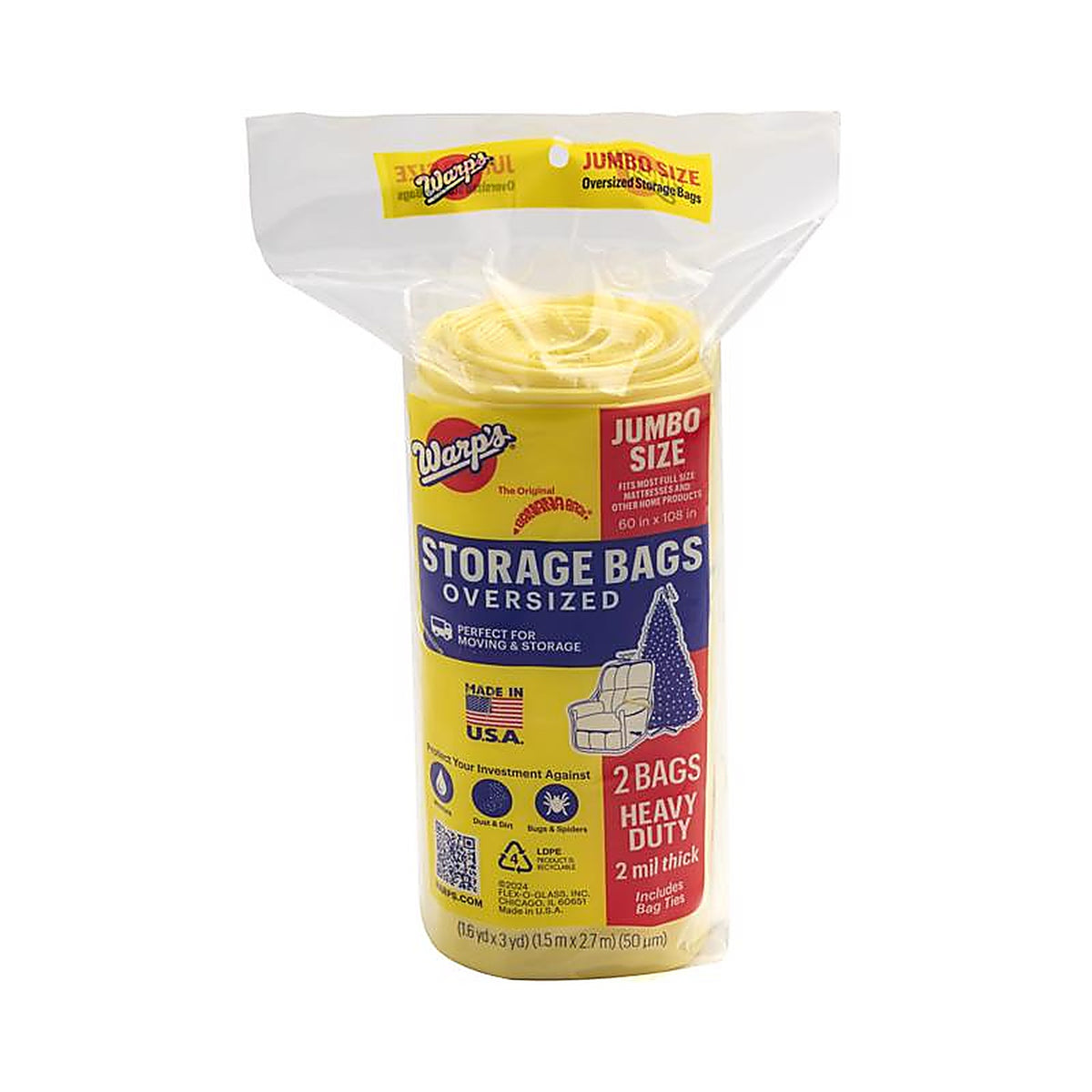 Warps CB-60 Jumbo Yellow Storage Bag 60in. X108in. 2/Pack