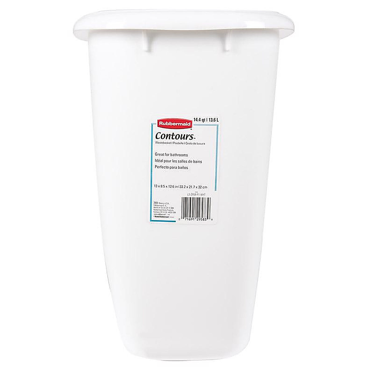 Rubbermaid 2958-00-WHT Contours 3.5 gal White Plastic Vanity Wastebasket
