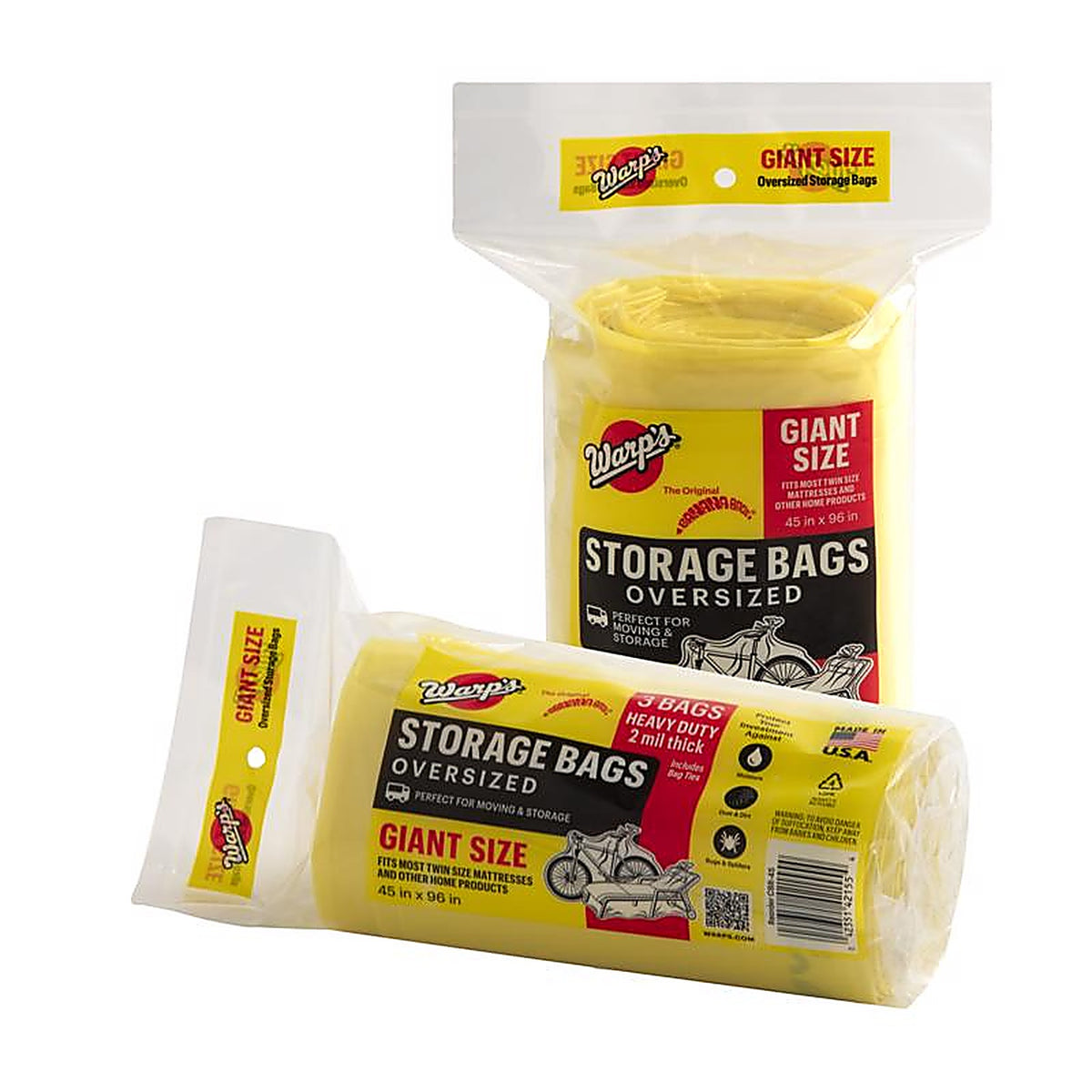 Warps CB-45 Giant Yellow Storage Bag 45in. X96in. 3/Pack