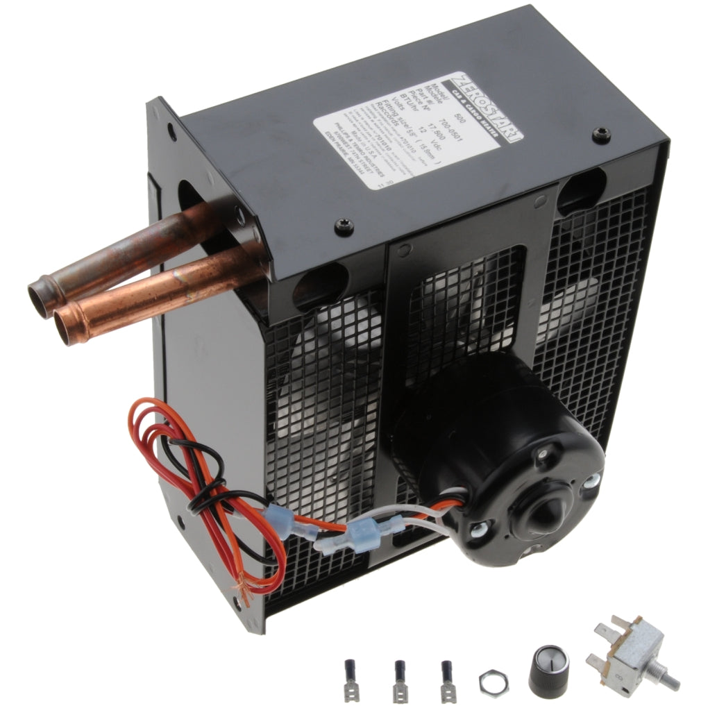 ZeroStart 7000503 Model 500, Cab & Cargo Heater, 12V, 17, 500 BTU, 3/4in. Hose, Bottom Right Connections