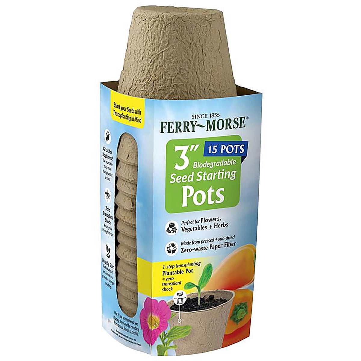 Ferry-Morse - FR312B - 15 Cells 3 In. H X 3 In. W X 3 In. L Seed Starting Peat Pot 15 Pack