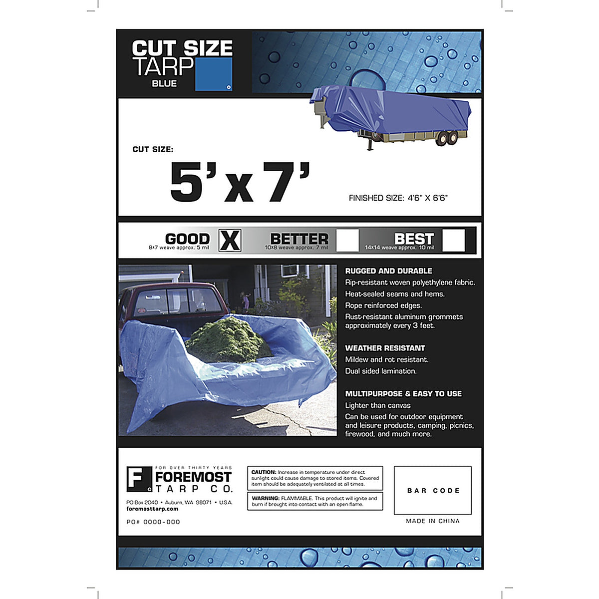 Foremost - 80057 - Dry Top 5 Ft. W X 7 Ft. L Light Duty Polyethylene Tarp Blue