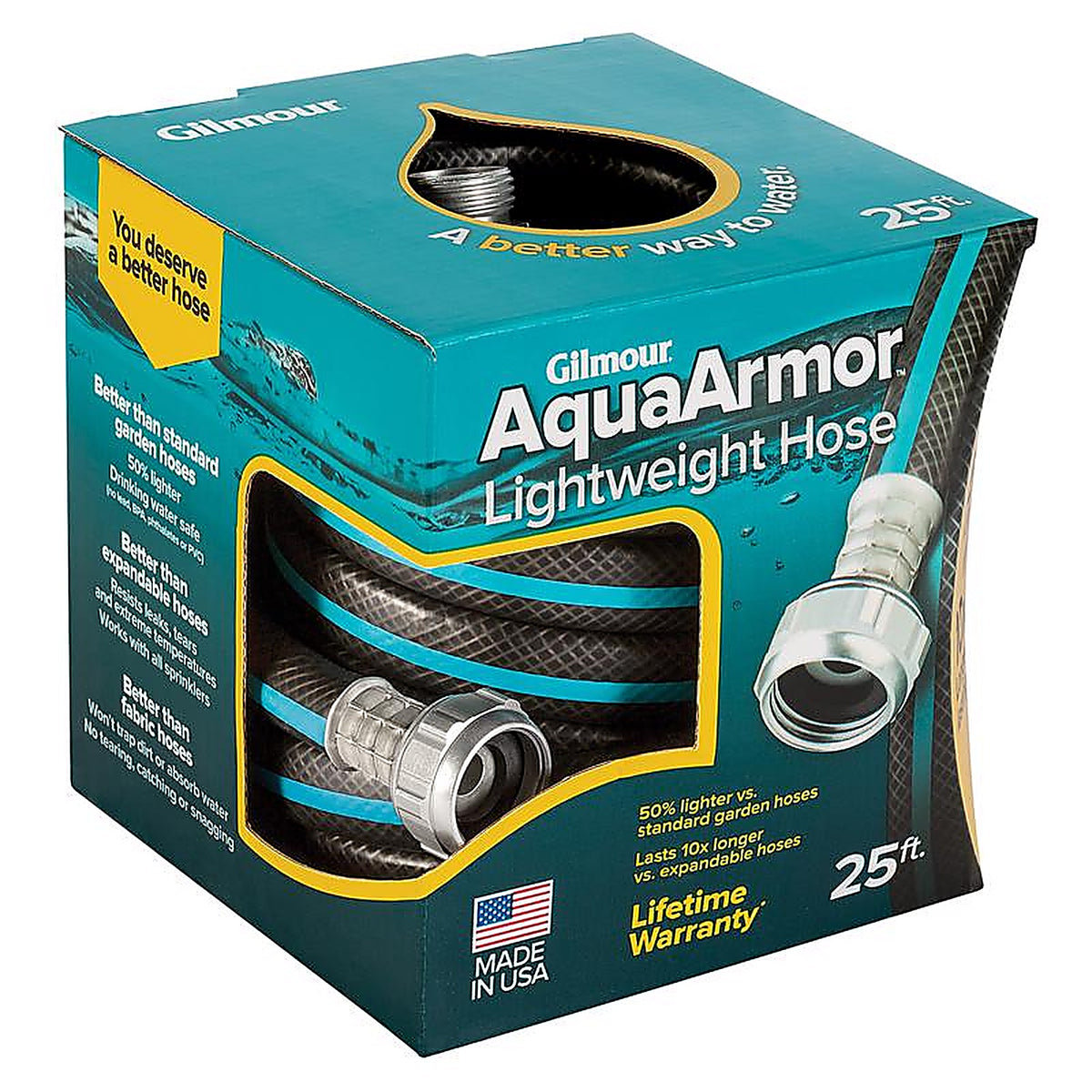 Gilmour 869251-1001 AquaArmor 1/2 in. Dia. x 25 ft. L Black Plastic Garden Hose