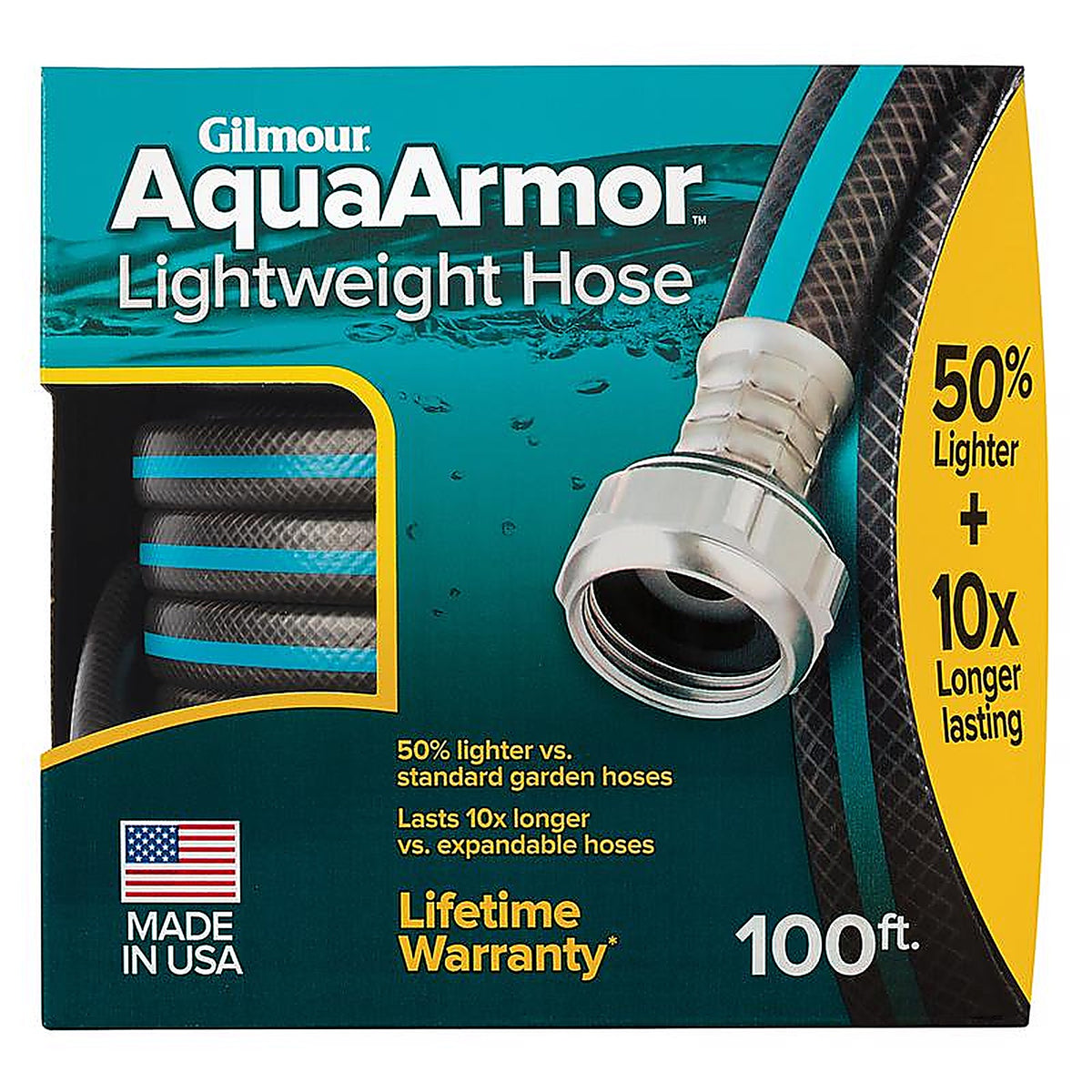 Gilmour 869001-1001 AquaArmor 1/2 in. Dia. x 100 ft. L Black Plastic Garden Hose