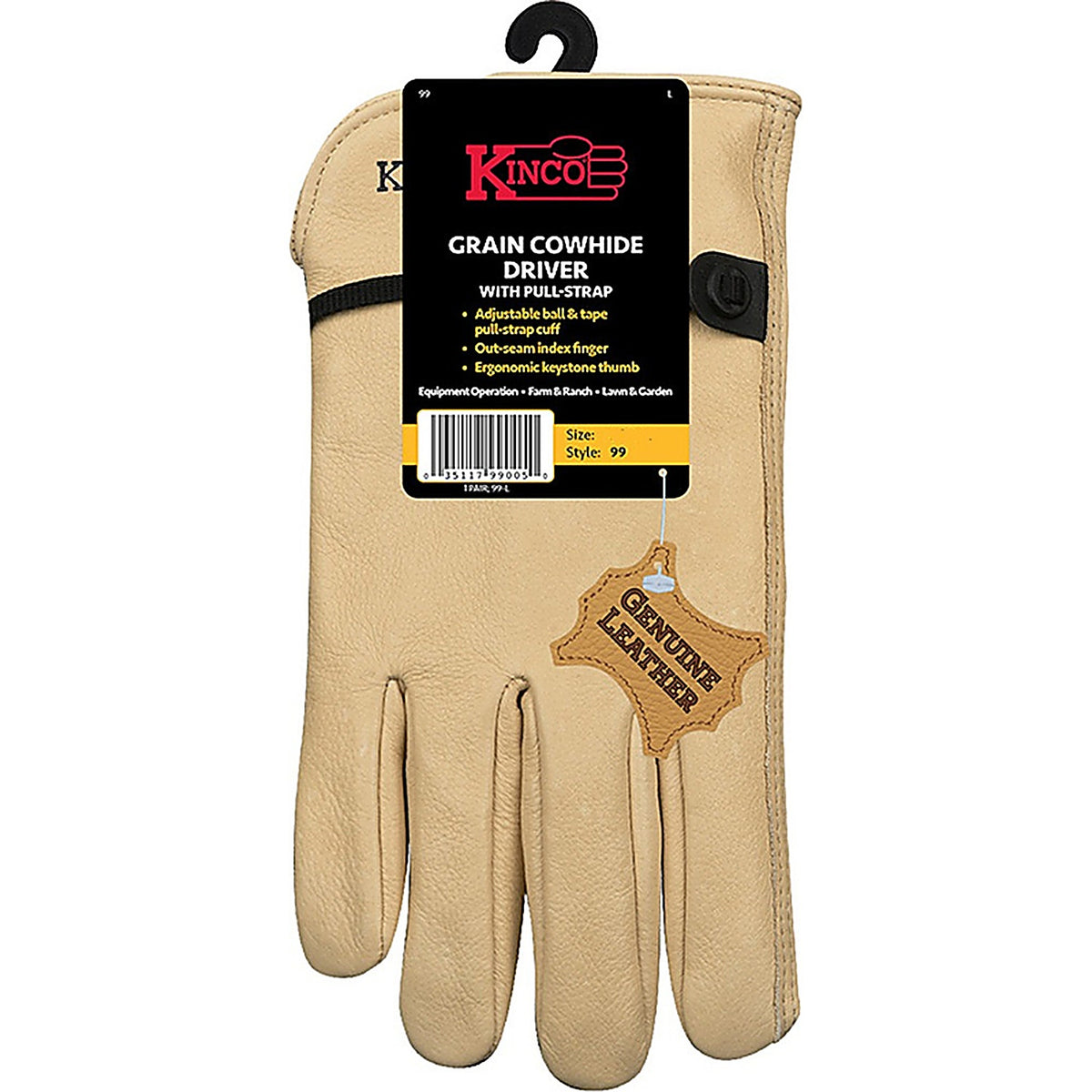 Kinco 99-L Mens Full Grain Driver Gloves Tan Large